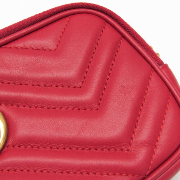GUCCI Red Leather GG Marmont Shoulder Bag - Picture 7 of 12